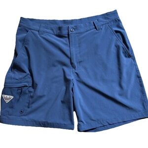 Columbia PFG Shorts Mens Size 38 Blue Cargo Pocket Casual Flat Front 8” Inseam
